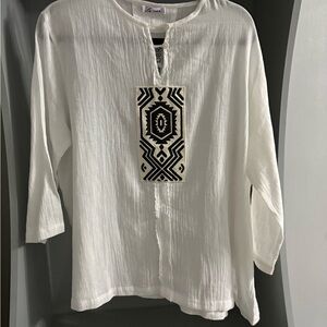 LA Obra White Embroidered Bohemian Button-Down Shirt